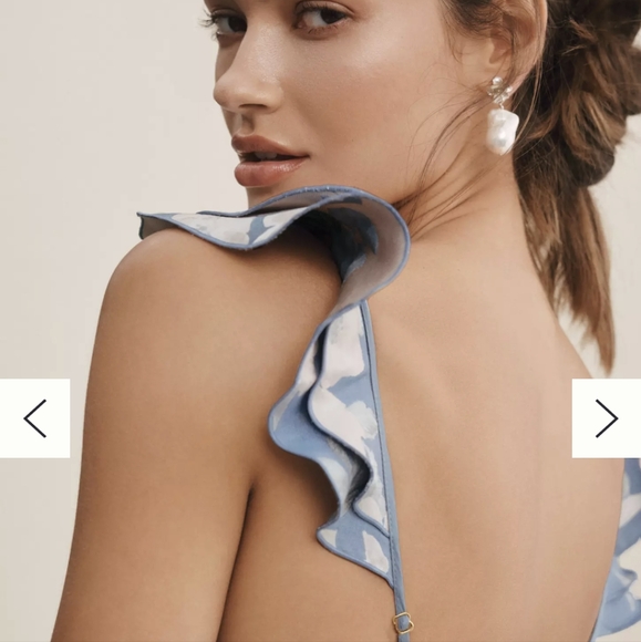 V. Chapman Anthropologie Vera Dress Blue Floral Corset Top Ruffle Strap Midi - Picture 12 of 12